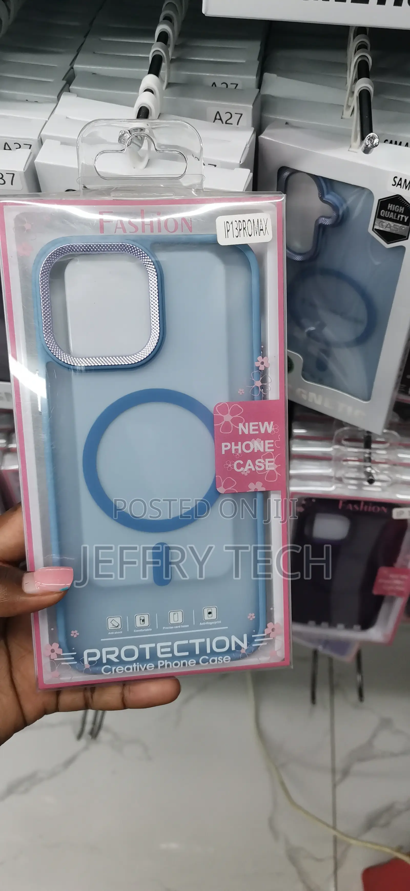 Light Blue Translucent Magnetic Case With Aring iPhone 13 Pro Max