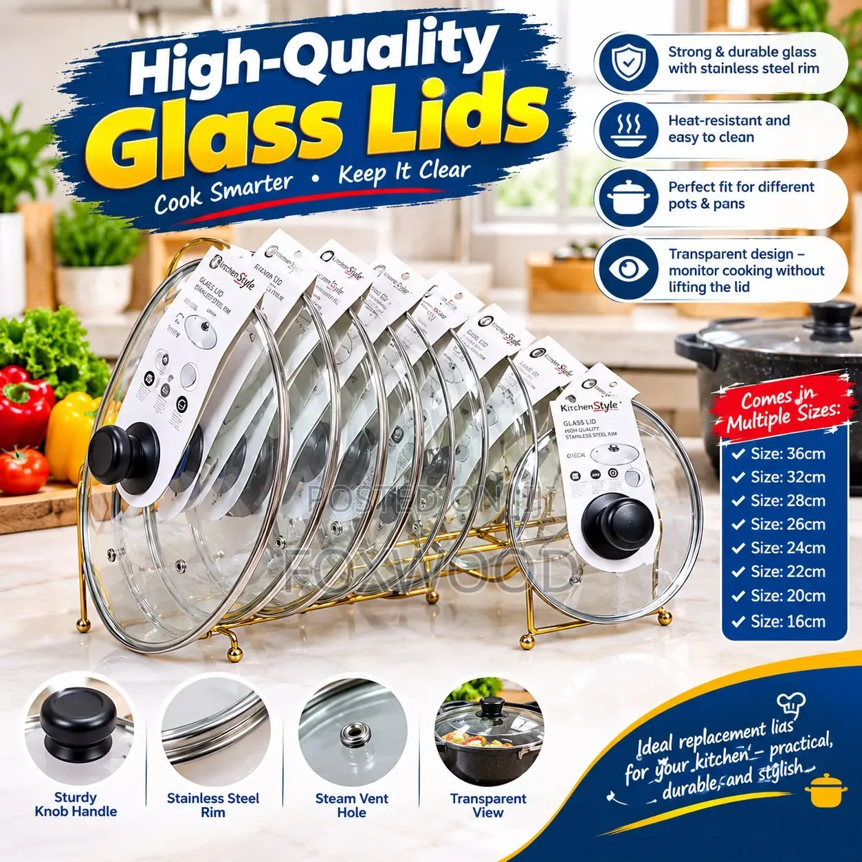 2high-Quality Glass Lids 24cm
