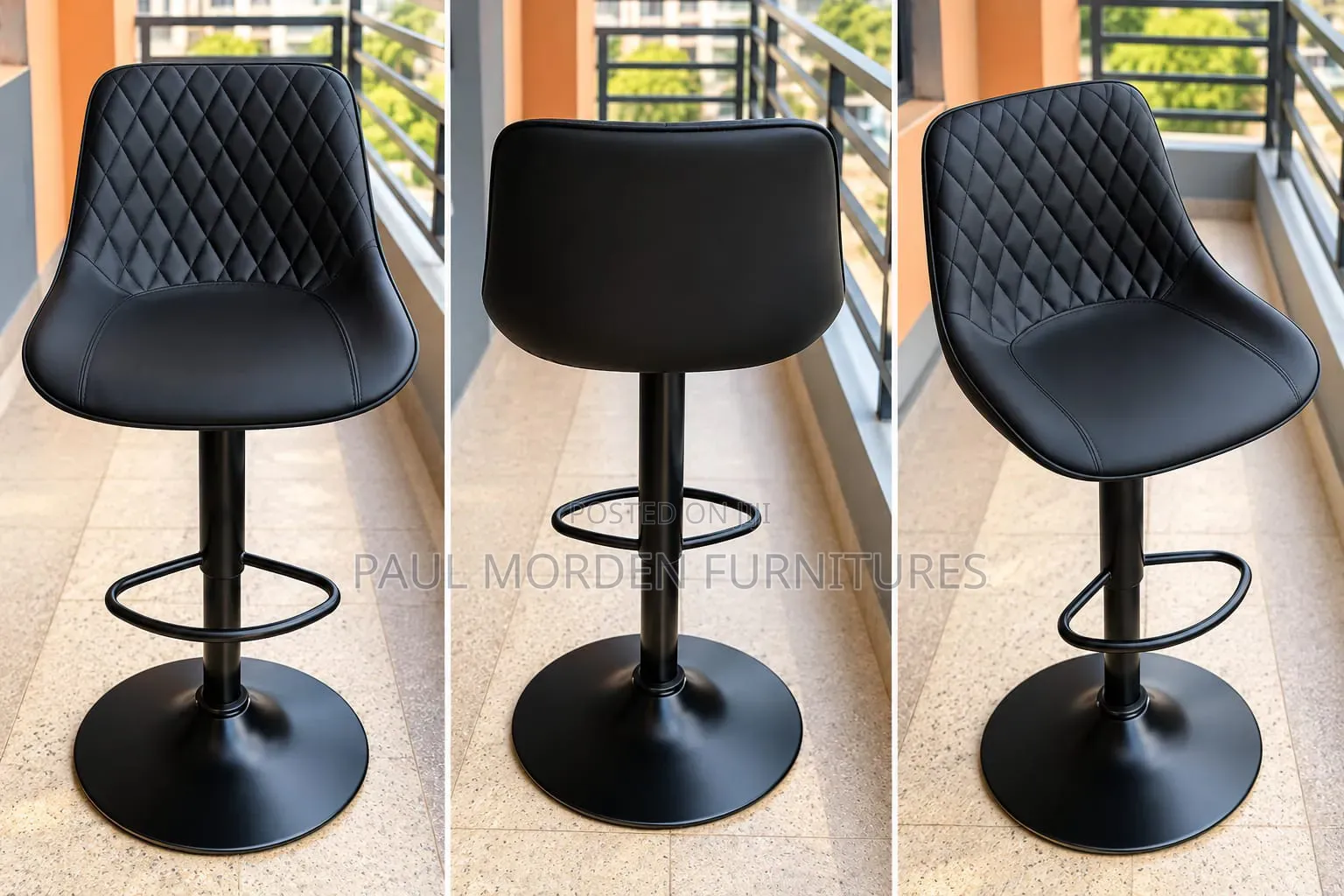 Leather Barstools With Hold-Accented Legs
