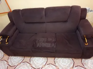 3 Seater Brown Sofa With Gold Shiny Handles