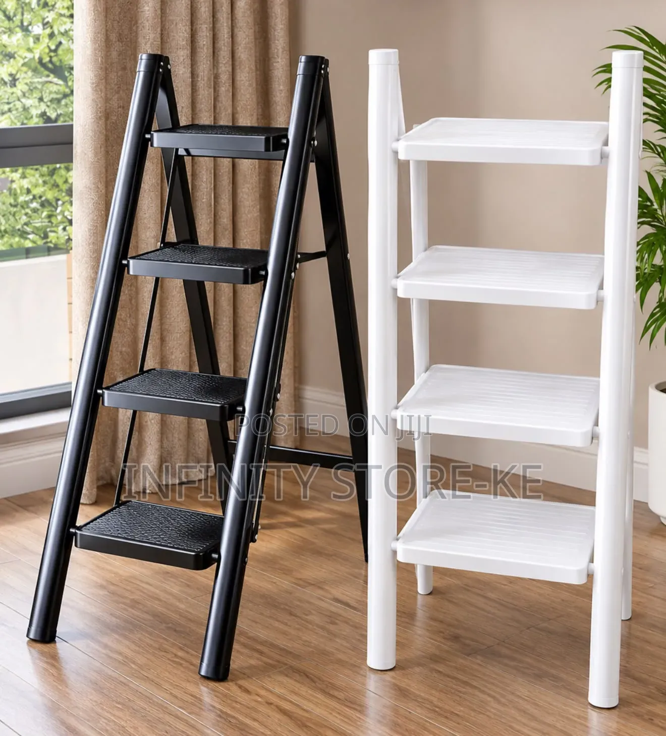 Foldable 4-Step Ladders Anti-Slip Pedals and Sturdy Metal Frames