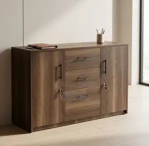 Office Cabinet Credenza :Wooden 2-Door Filing Credenza With 3-Drawers