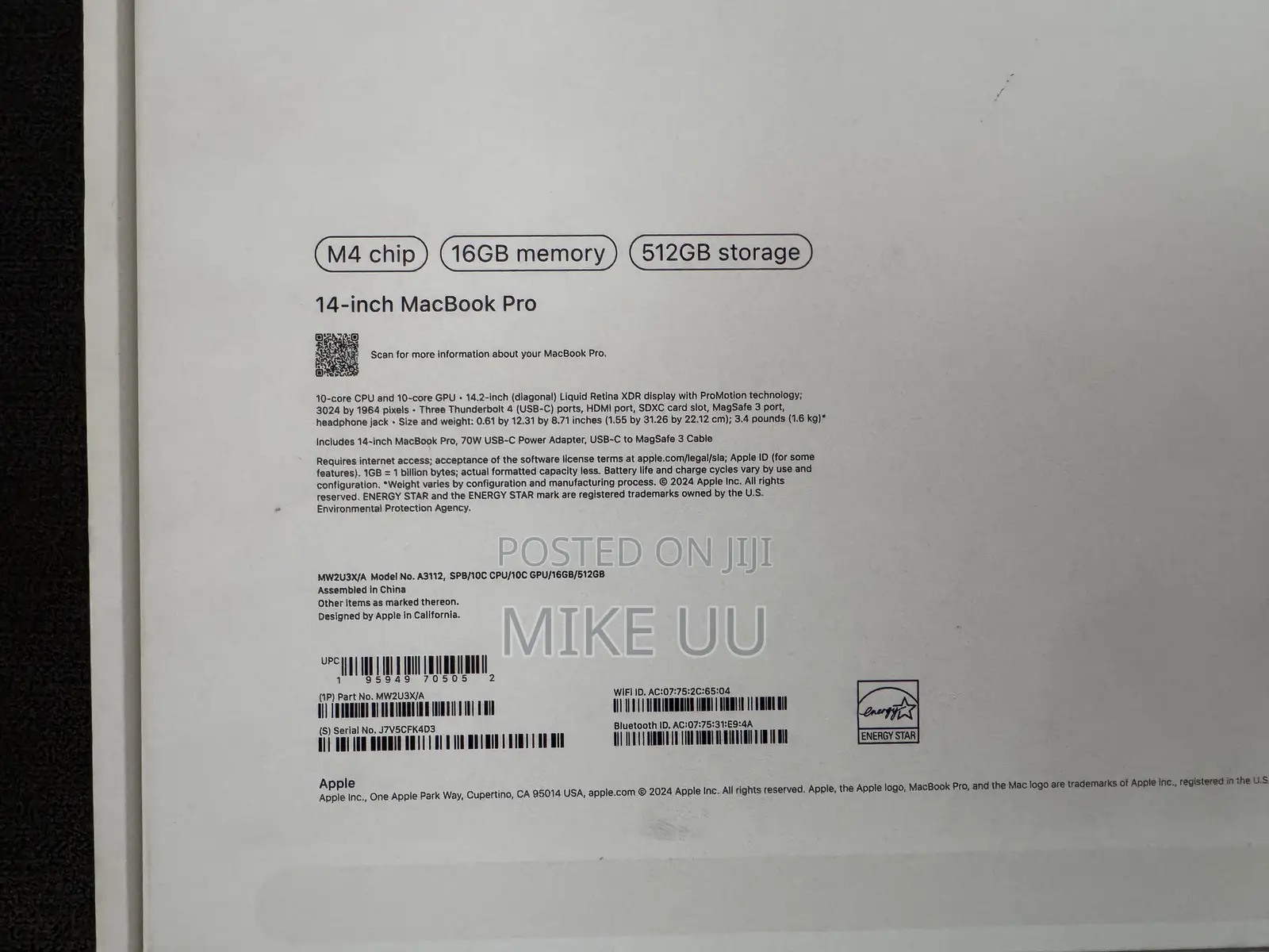 Laptop Apple MacBook Pro 12GB Apple M4 SSHD (Hybrid) 512GB