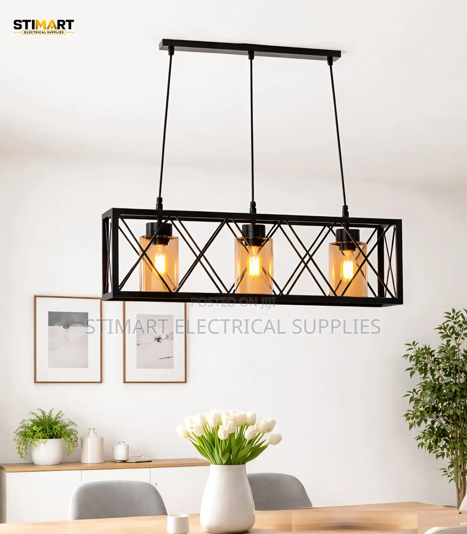 Luxury Black 3-Light Rectangular Pendant