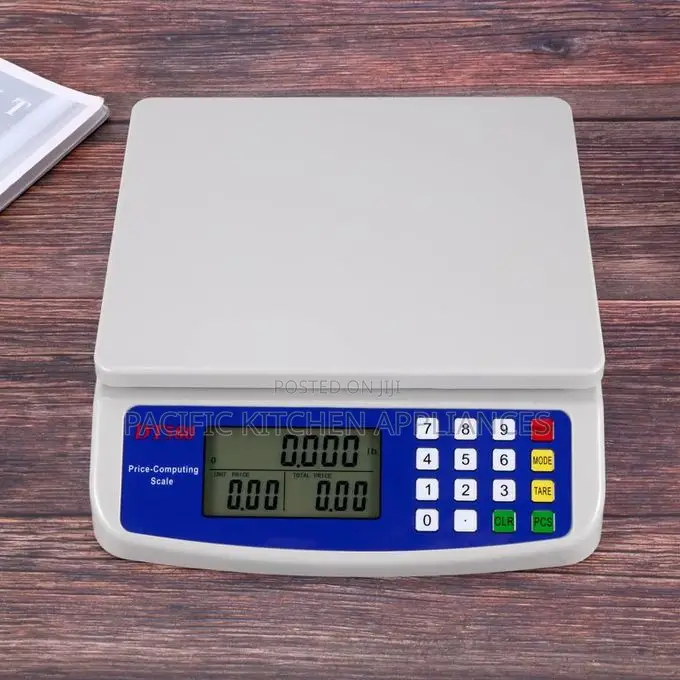 Digital Kitchen Scale - 30kg Capacity, White Plastic, LCD Display,
