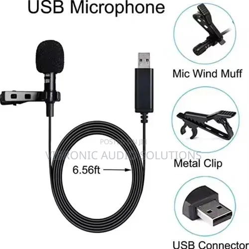 USB Lapel Microphone (Plug & Play) - Black