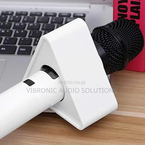 Triangle Shaped TV Interview Microphone Logo Flag Station - White - main view