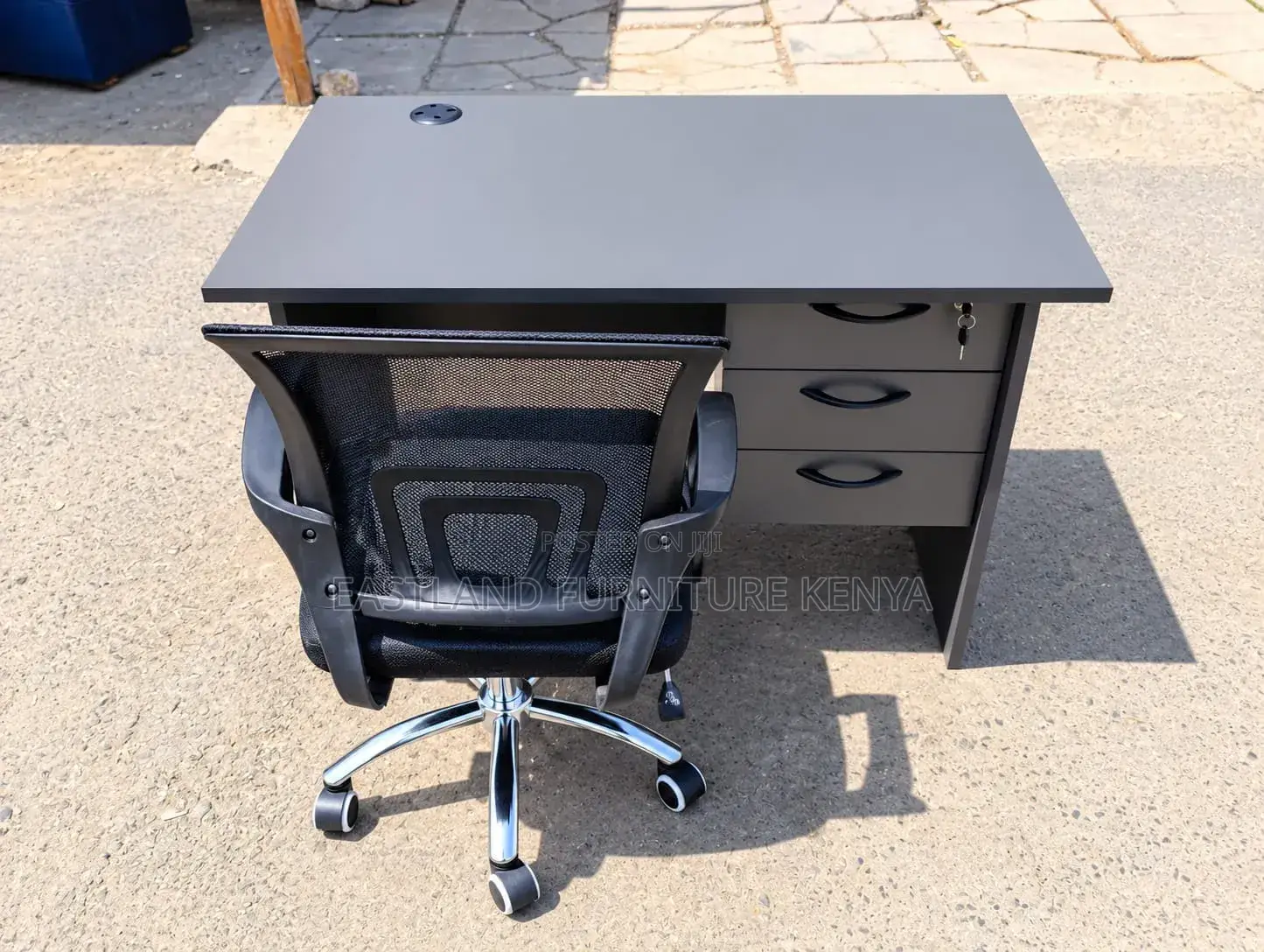 Desk With 3 Lockable Drawers and Ergonomic Mesh Office Chair Set