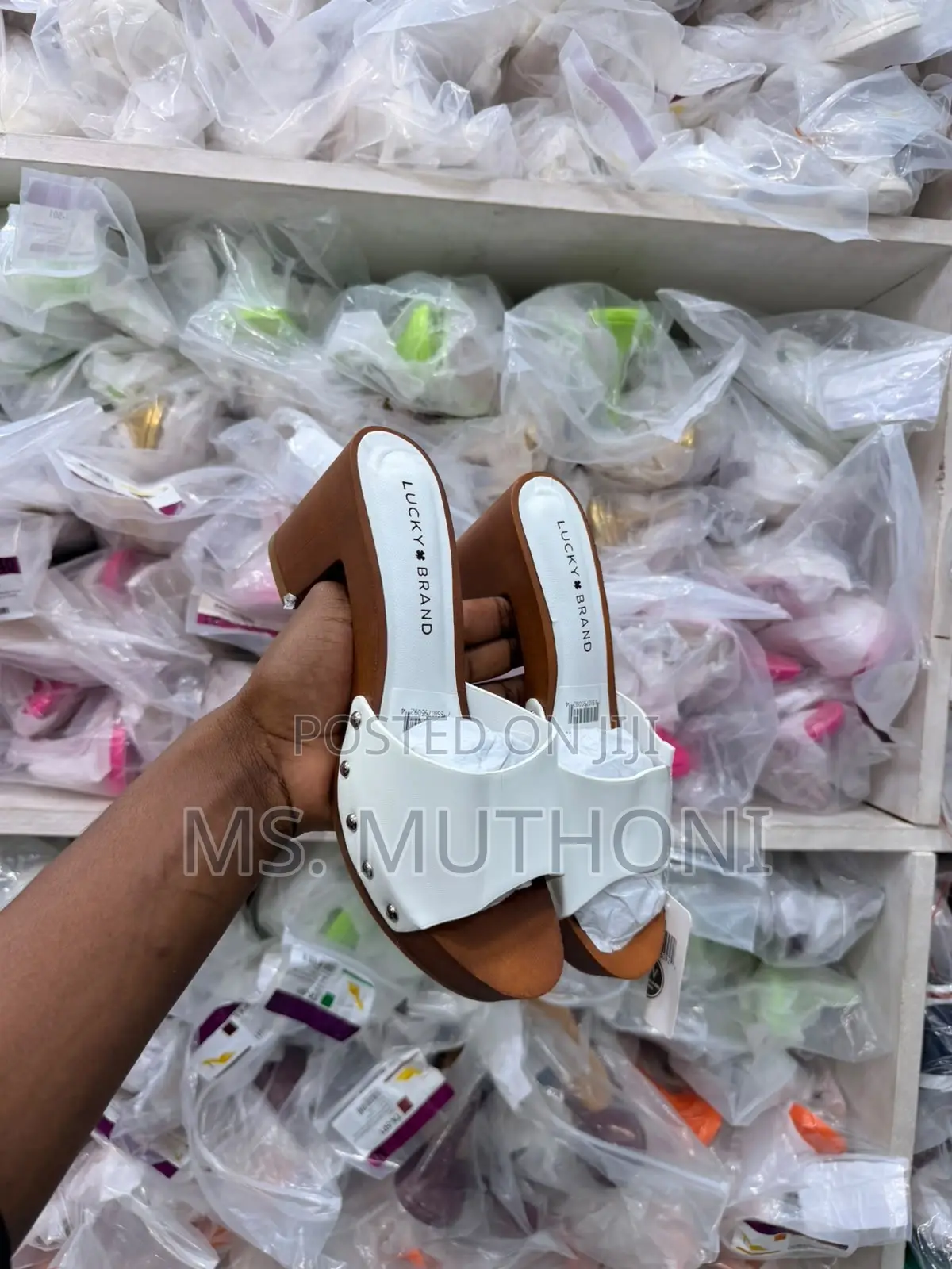 Ladies Wooden Block-Heel Slip-on Sandals