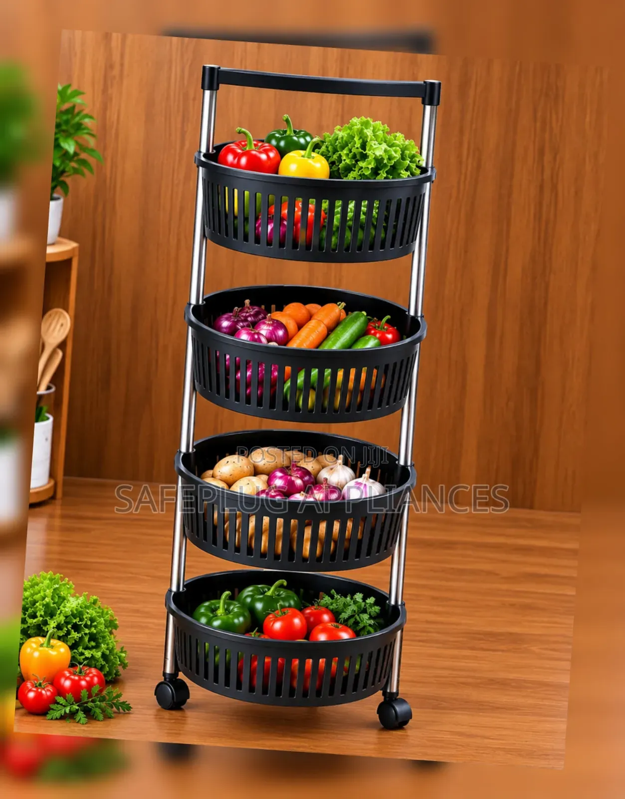 Multi-Tier Plastic Fruit Storage Rack – 4 Levels