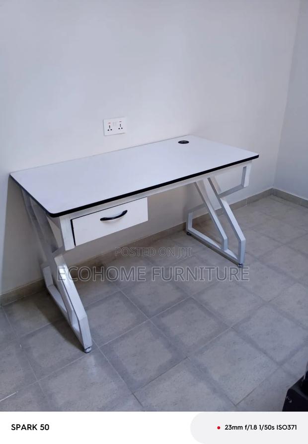 Office Desk With Geometric Metal Legs White Computer Table With Drawer