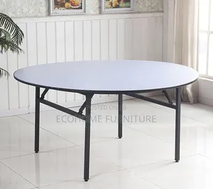 Round Folding Table With Black Metal Legs, 8 to 10 People