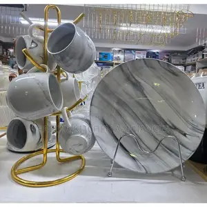 6pcs Marble Grey Dinner Plates and Mugs