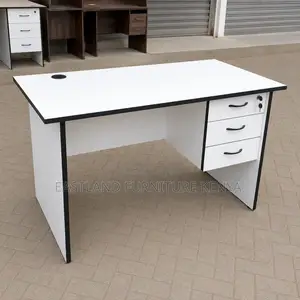 White Computer Desk With 3 Lockable Drawers & Cable Port.