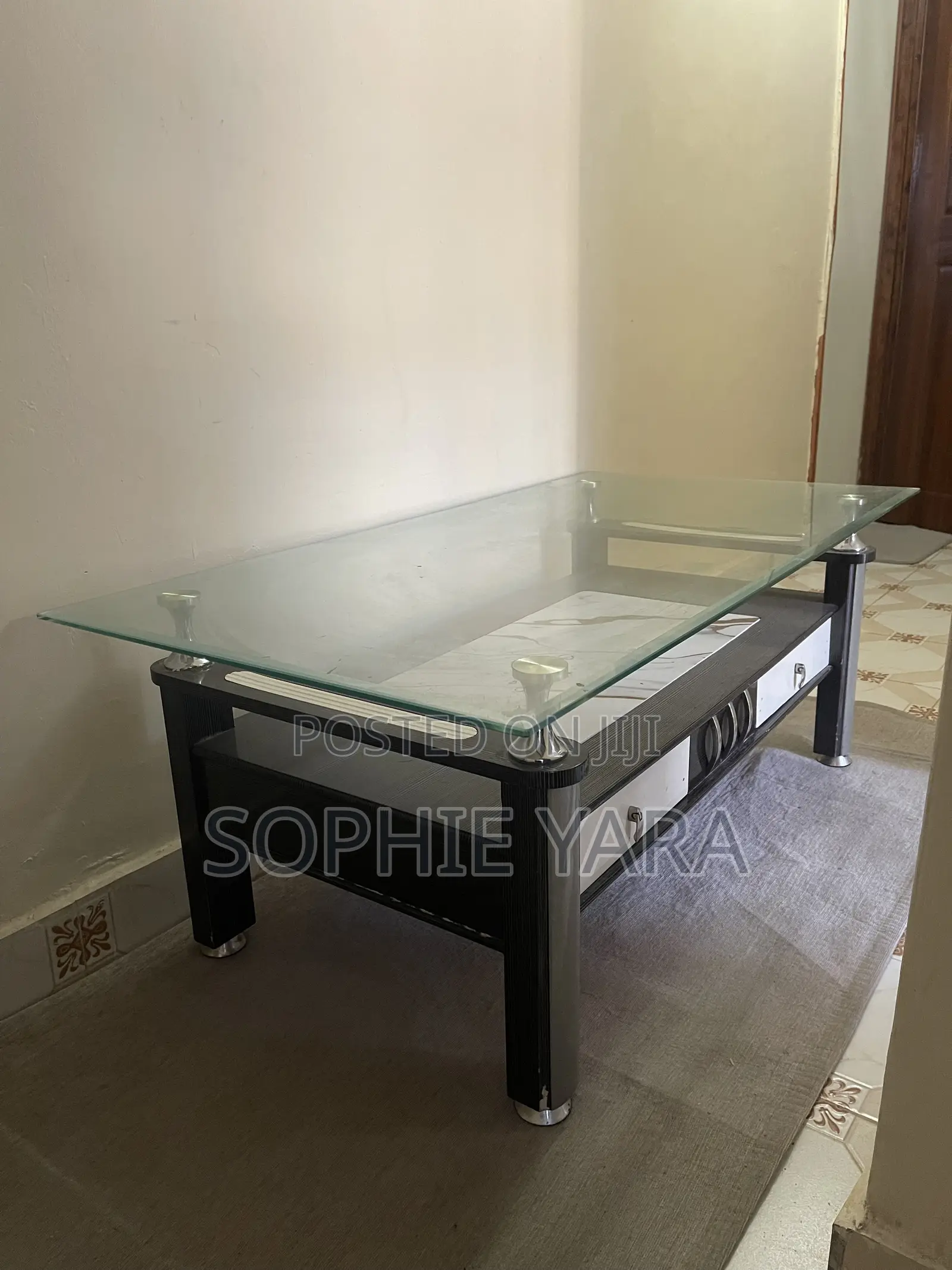 Heavy Glass Top Centre Table With 2 Drawers