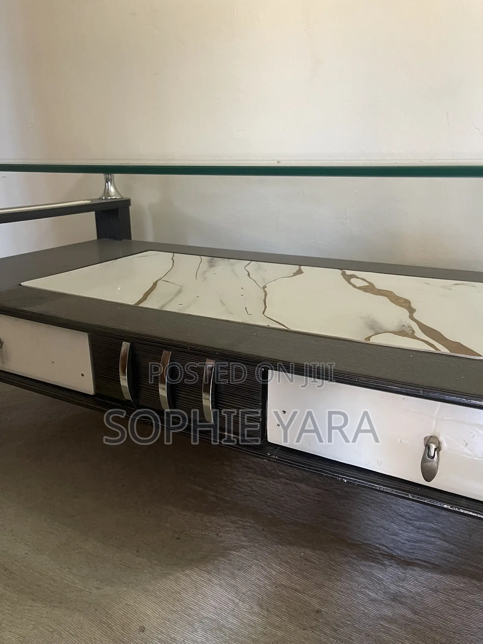 Heavy Glass Top Centre Table With 2 Drawers
