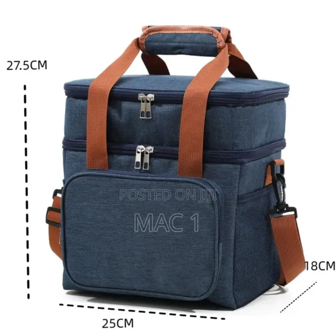 2-Tier Thermal Insulated Lunch Bag With Adjustable Shoulder Strap