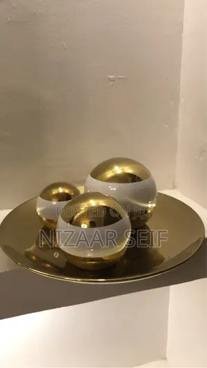 Gold Centerpiece Decorative Tray With 3 Mosaic Balls - Home Decor