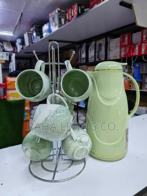 7pc Green Breakfast Set | 1L Flask + 6 Mugs | Complete