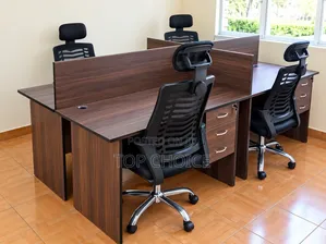 4-Person Office Workstation Desk With Ergonomic Chairs