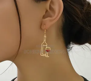 Wine Bottle & Glass Dangle Earrings