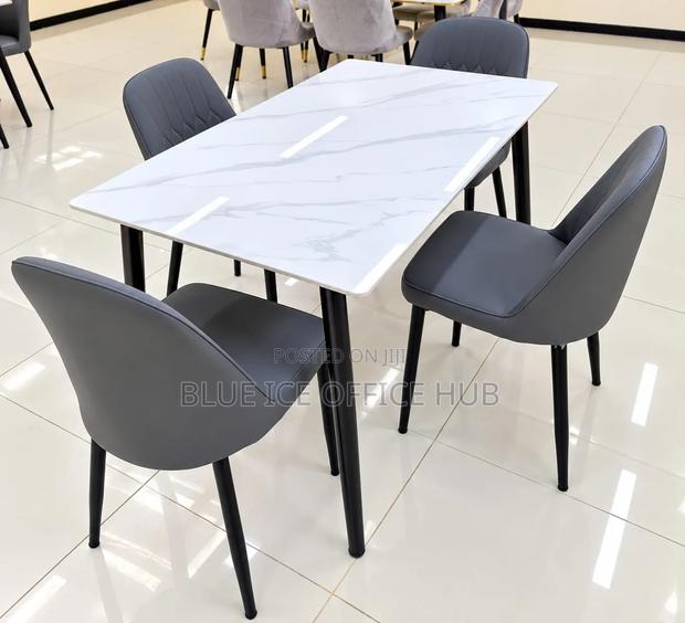 4 Seater Dining Table Set With Grey Modern Chairs. - main view