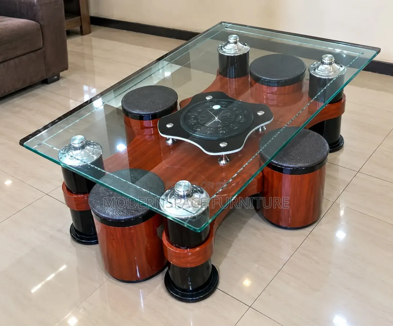 Glass Coffee Table With 6 Stools