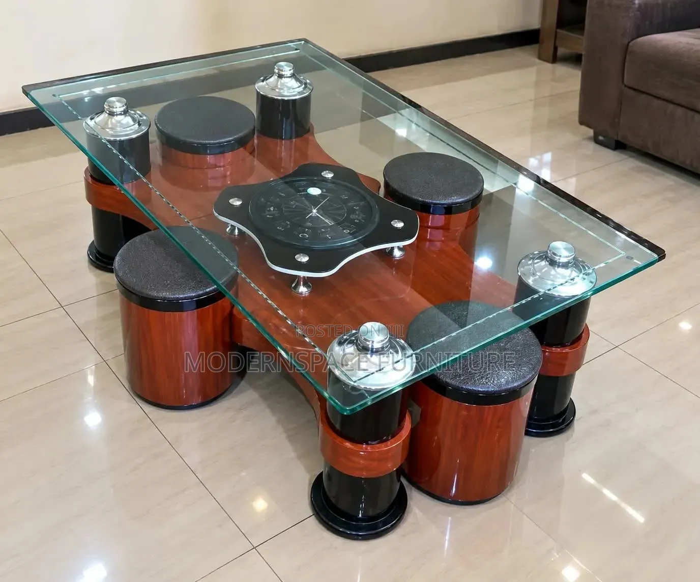 Glass Coffee Table With 6 Stools