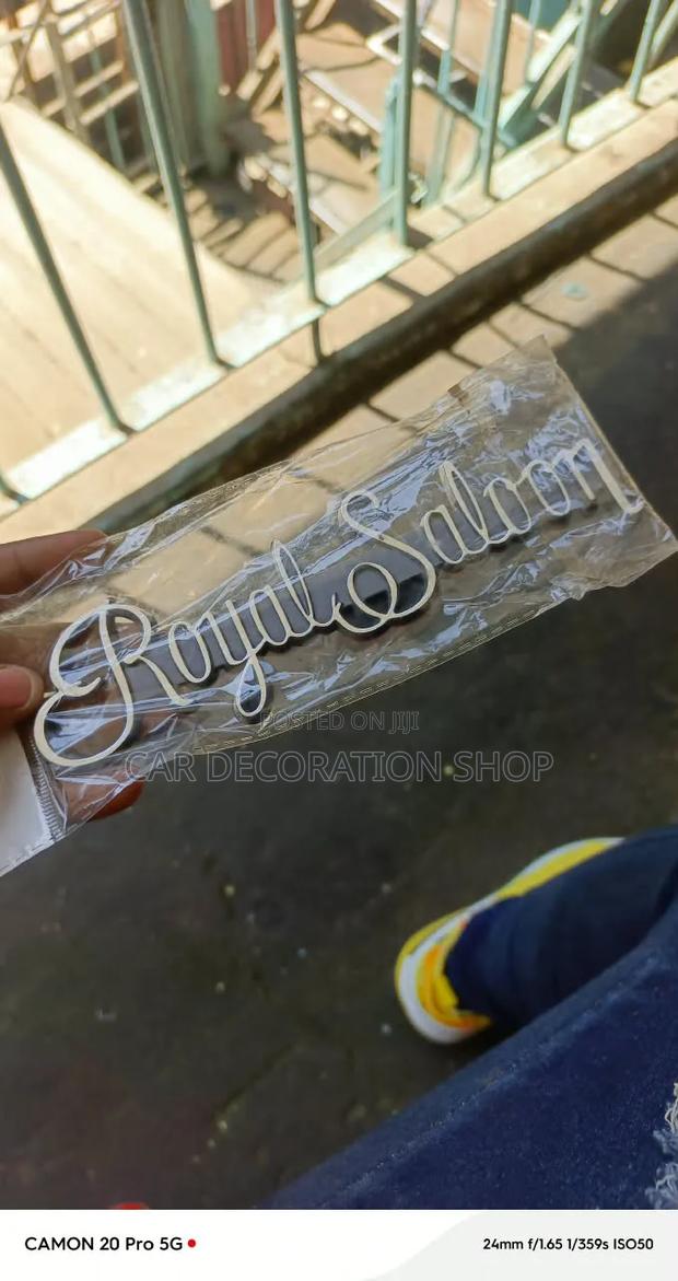 Silver Metallic Chrome Finished Cursive Royal Saloon Badge - main view
