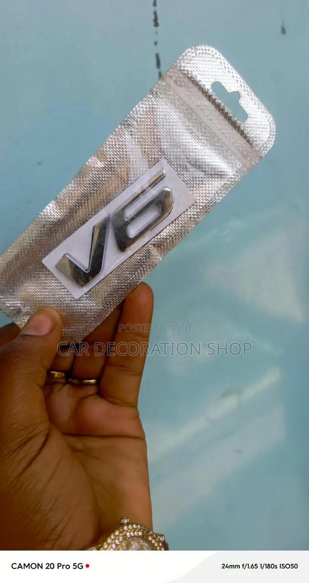 V6 Shiny Silver Finish Self Adhesive Backing Car Placement - main view