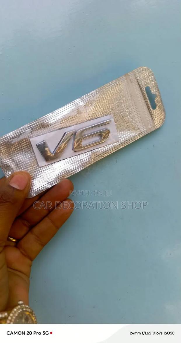V6 Shiny Silver Finish Self Adhesive Backing Car Placement - thumbnail 2