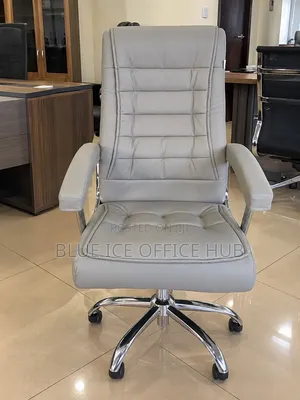 Grey High Back Executive Office Chair – White Leather