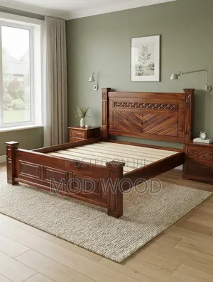 Handcrafted Chevron Solid Wood Bed Frame With Nightstands