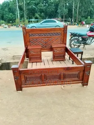 Handcrafted Chevron Solid Wood Bed Frame With Nightstands