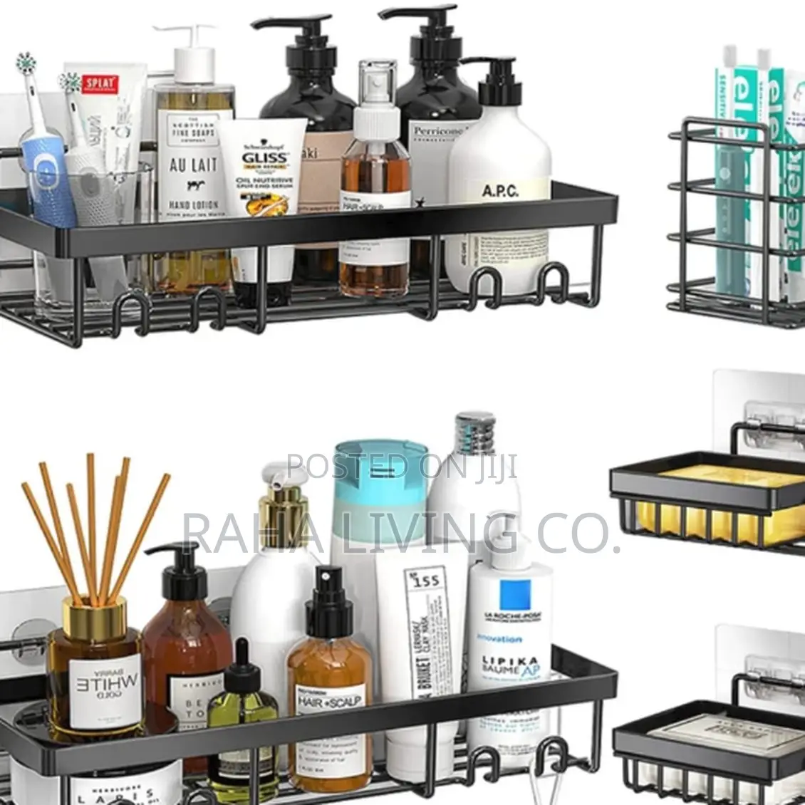 5pc Rectangular Shower Caddy Set | Wall Organizer | No Drilling