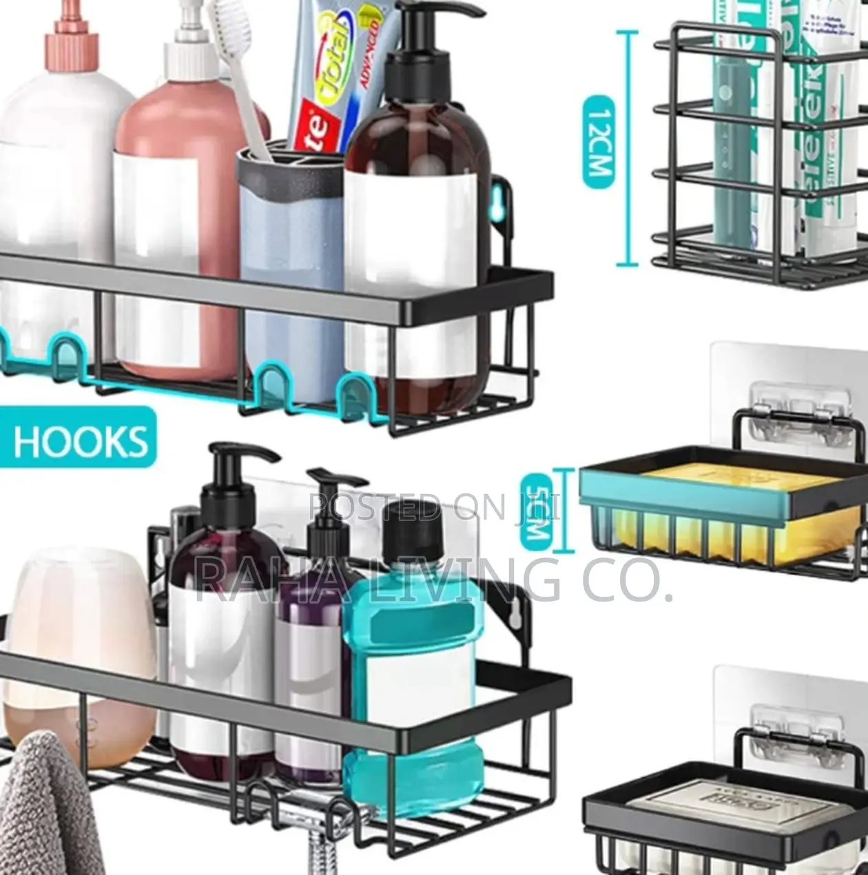 5pc Rectangular Shower Caddy Set | Wall Organizer | No Drilling