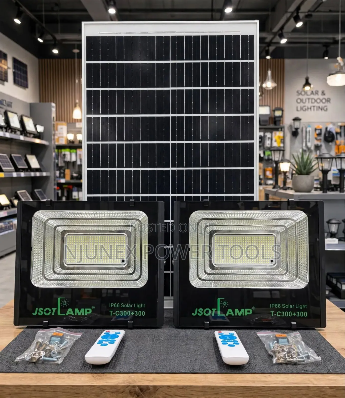 JSOT Super Solar 2-in-1 300+300W Solar Floodlight System