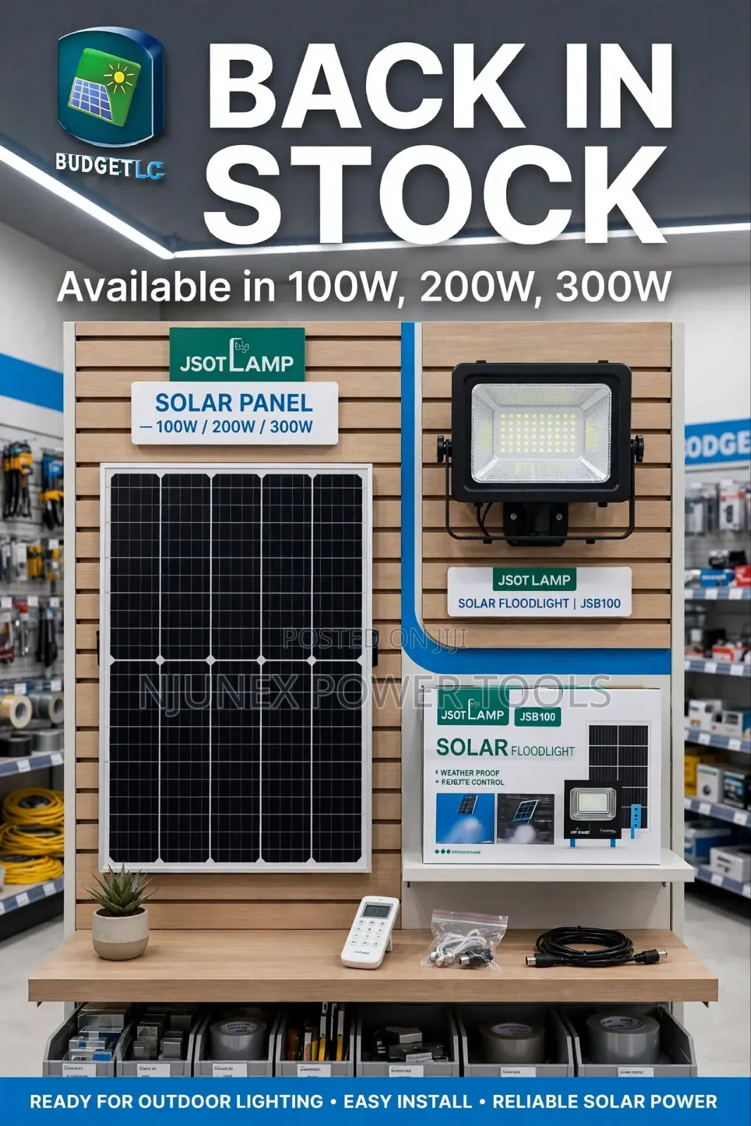 JSOT 100W Solar Floodlight Kit (Model JS8100)