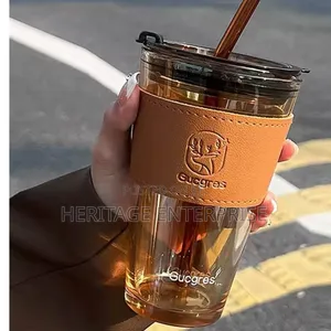 Brown Glass Smoothie Cup With Straw