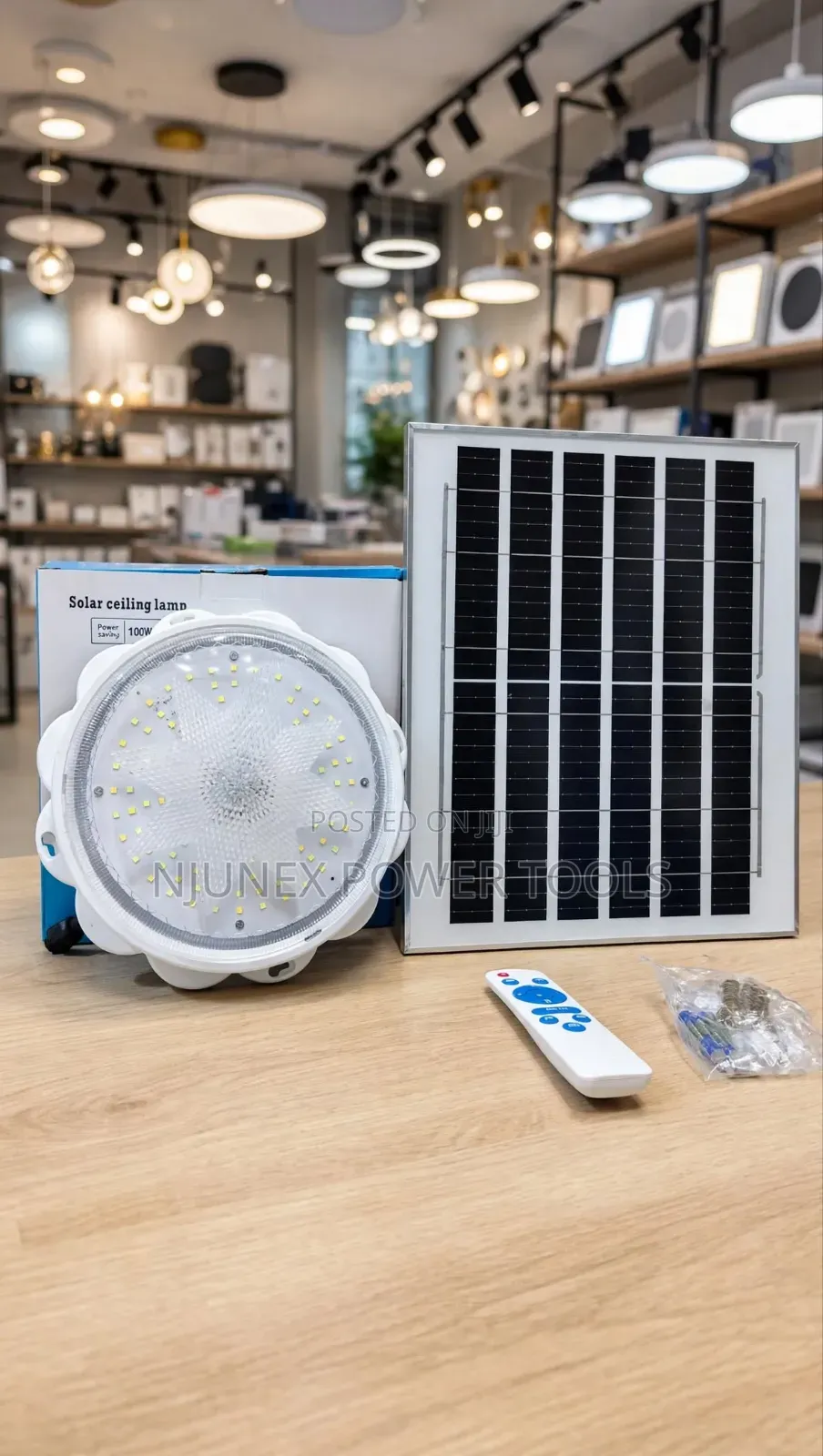 100W Solar Ceiling Lamp Kit That Includes a Round LED Light