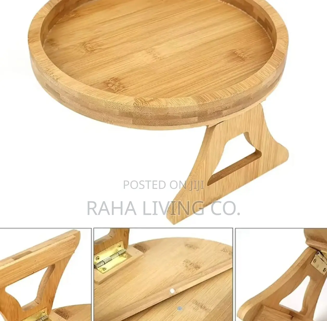 Foldable Bamboo Sofa Arm Rest Tray | 29cm Round | Clip-on Table
