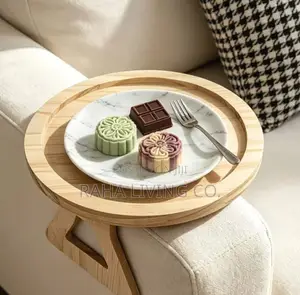Foldable Bamboo Sofa Arm Rest Tray | 29cm Round | Clip-on Table