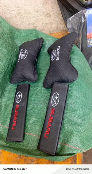 Subaru Branded 2headrest Neck Pillows+2carbon Fiber Seatbelt Pad Cover