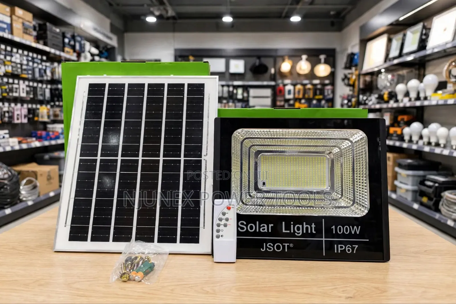 JSOT 100W Solar Floodlight Kit, IP67 Waterproof LED Floodligh