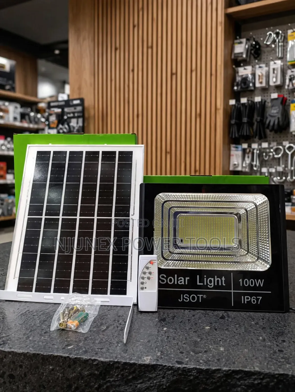 JSOT 100W Solar Floodlight Kit, IP67 Waterproof LED Floodligh