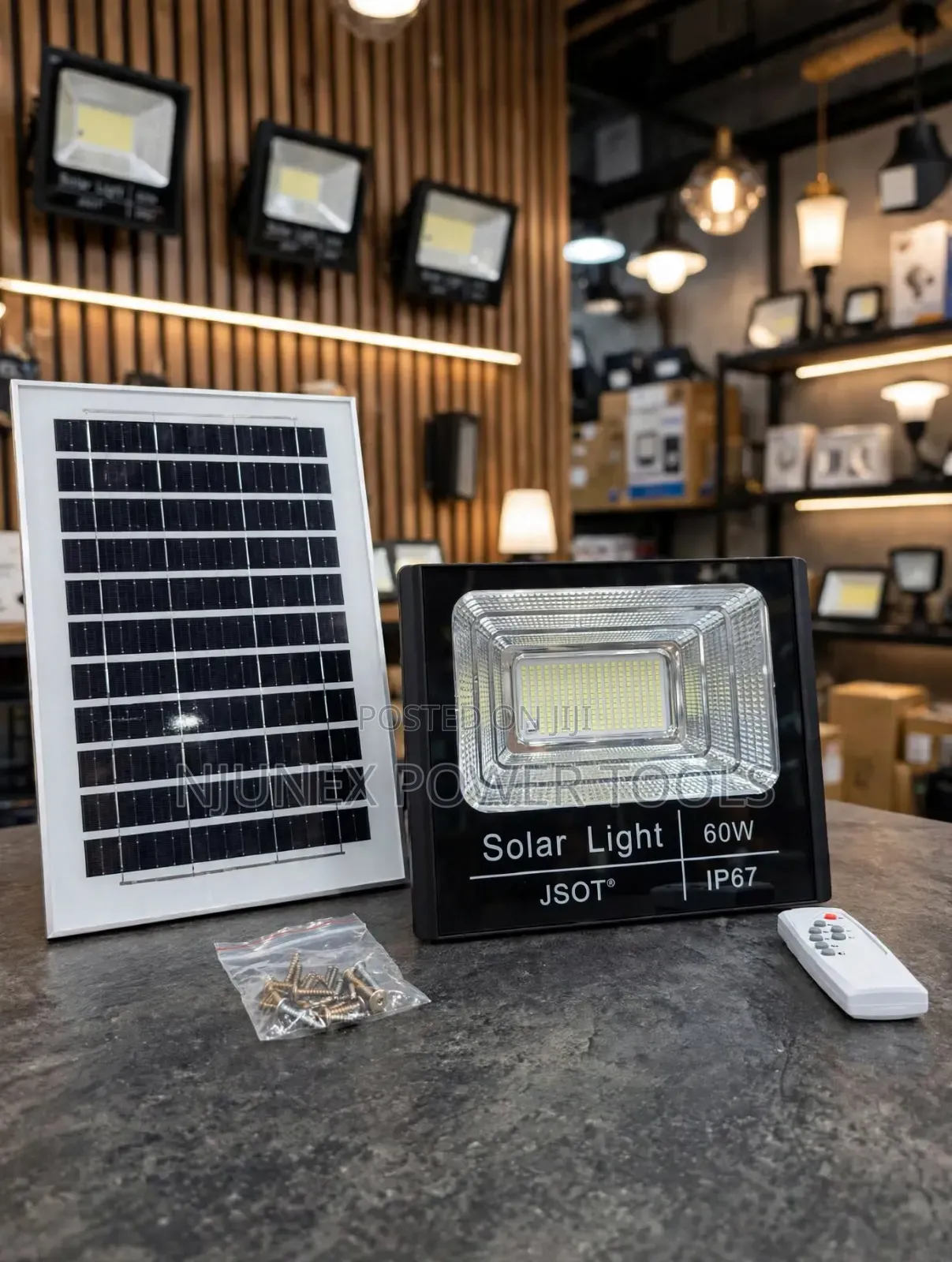 JSOT LH 60W Solar Floodlight Set, IP67 Waterproof LED Flood Lamp