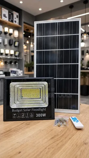 Budget Solar Floodlight 300W Set Complete With an LED Floodlight Unit