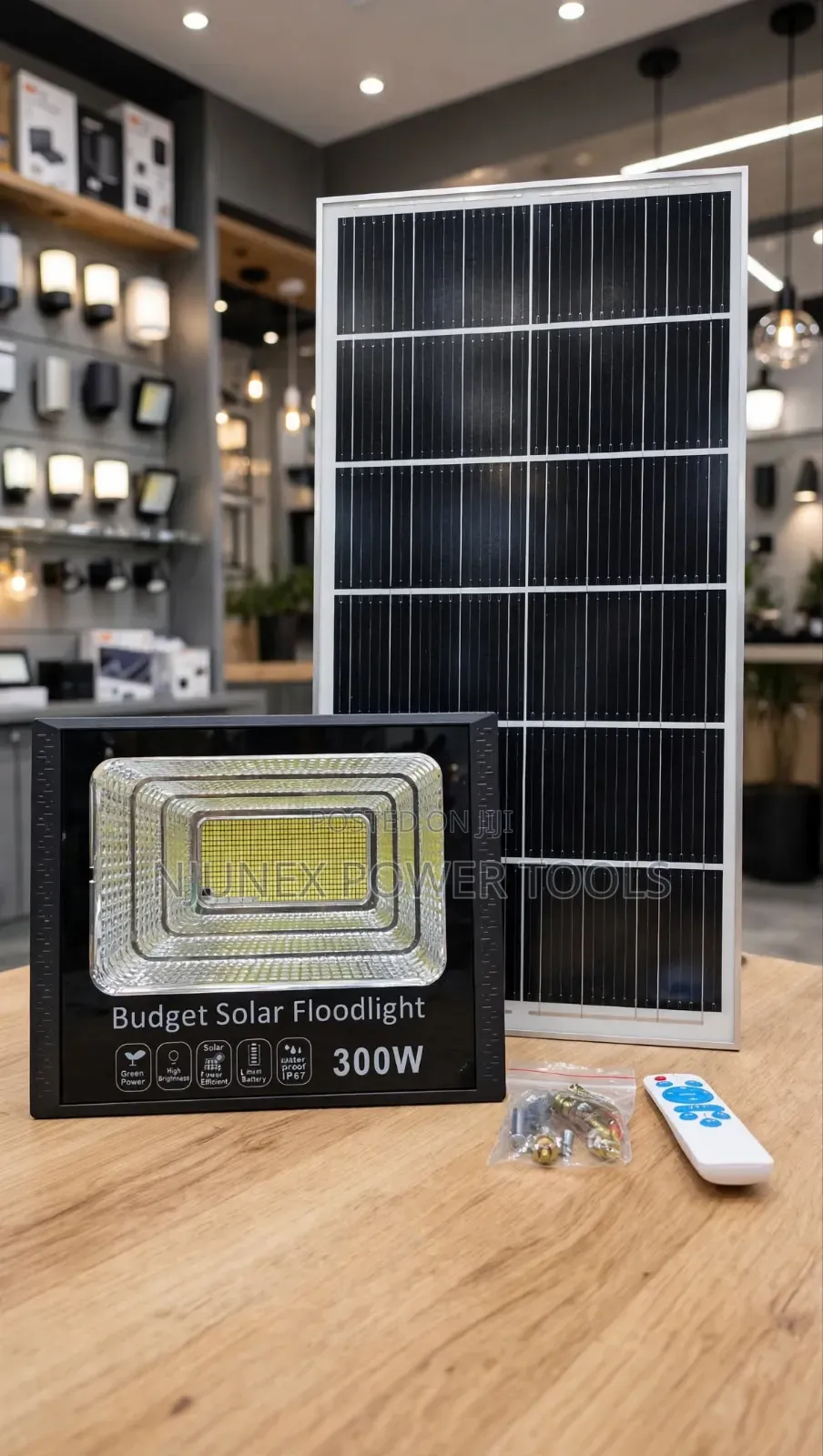 Budget Solar Floodlight 300W Set Complete With an LED Floodlight Unit