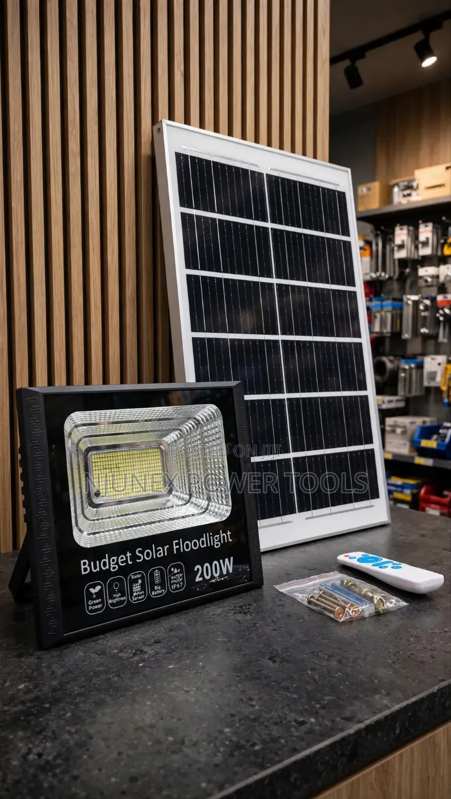 200W Budget Solar Flood Light Set Complete