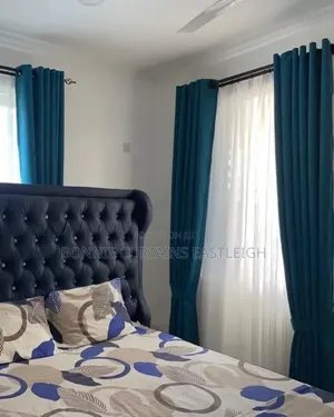 Plain Blue High Quality Curtains and Off White Sheers